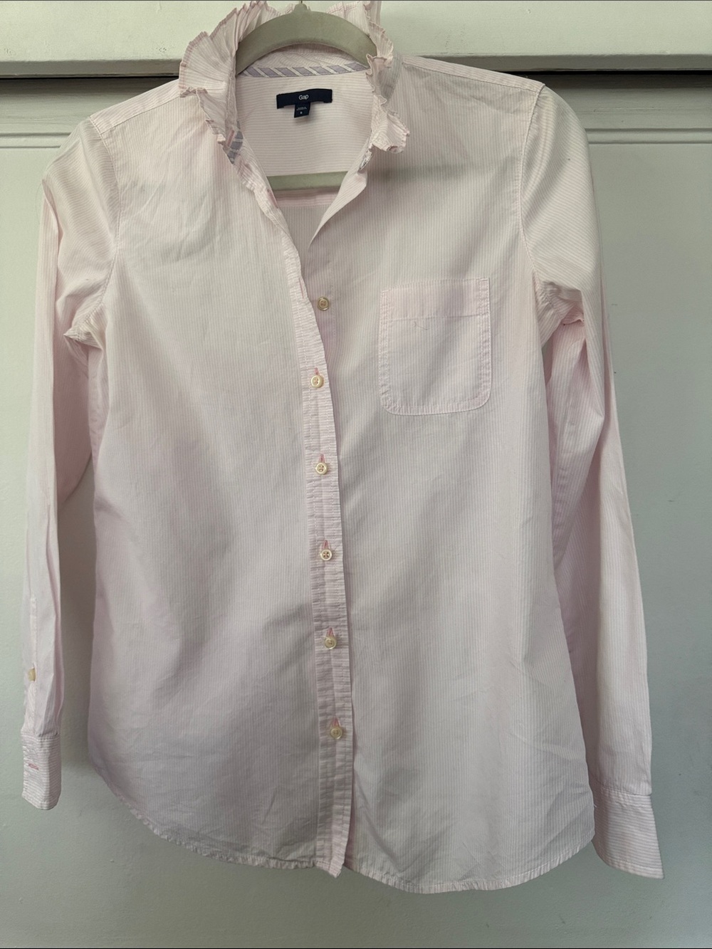 GAP Women's Light Pink Striped Button-Down Shirt, delicate, feminine 100% cotton